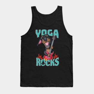 Yoga Rocks with cute doxie dog playing guitar tee Tank Top